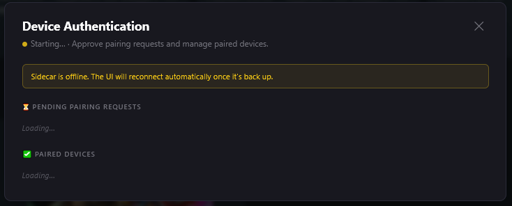 Device auth modal showing the waiting state