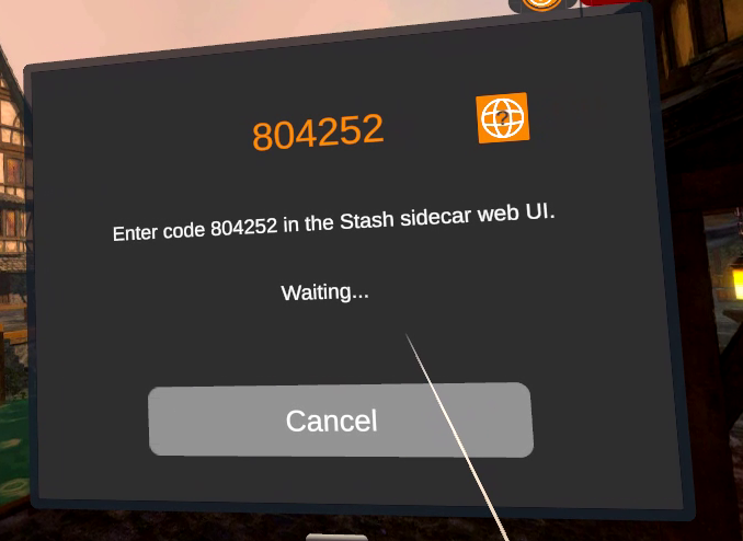 Pairing code shown in the headset, waiting for access